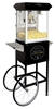 Black 8oz Oscar series popcorn machine with cart - front view with popcorn