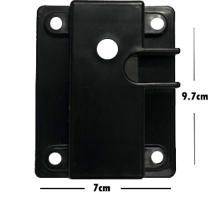 Black gear plate receiver with dimensions 9.7 cm by 7 cm