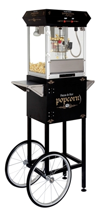 Black 4oz popcorn machine with cart - cart detail