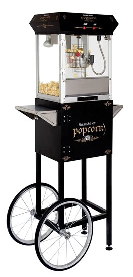 Black 4oz popcorn machine with cart - cart detail