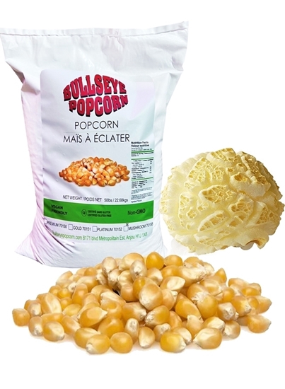 Mushroom popcorn 50lbs bag with popped and unpopped kernels