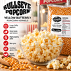 Bullseye popcorn yellow butterfly 10lbs package with bowl of popped popcorn